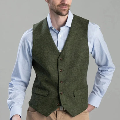 Men's Herringbone Vest Single Breasted Waistcoat for Weddings and Formal Occasions