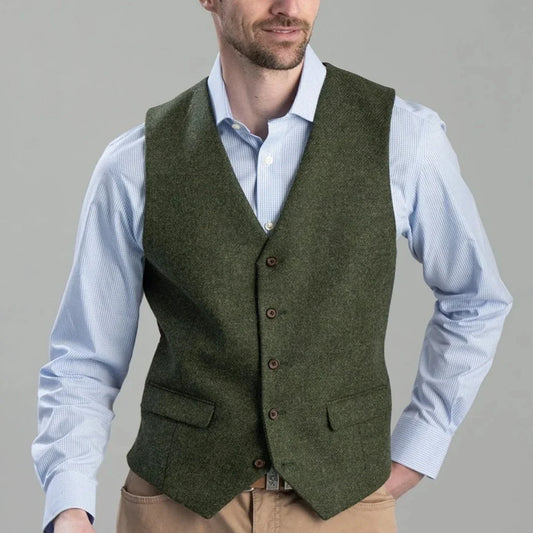 Men's Herringbone Vest Single Breasted Waistcoat for Weddings and Formal Occasions