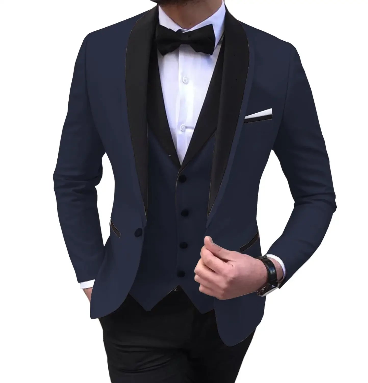 White Slit Mens Suits 3 Piece Black Shawl Lapel Casual Groom Tuxedos for Wedding Groomsmen Suits Men 2025 (Blazer+Vest+Pant)