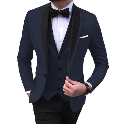 White Slit Mens Suits 3 Piece Black Shawl Lapel Casual Groom Tuxedos for Wedding Groomsmen Suits Men 2025 (Blazer+Vest+Pant)