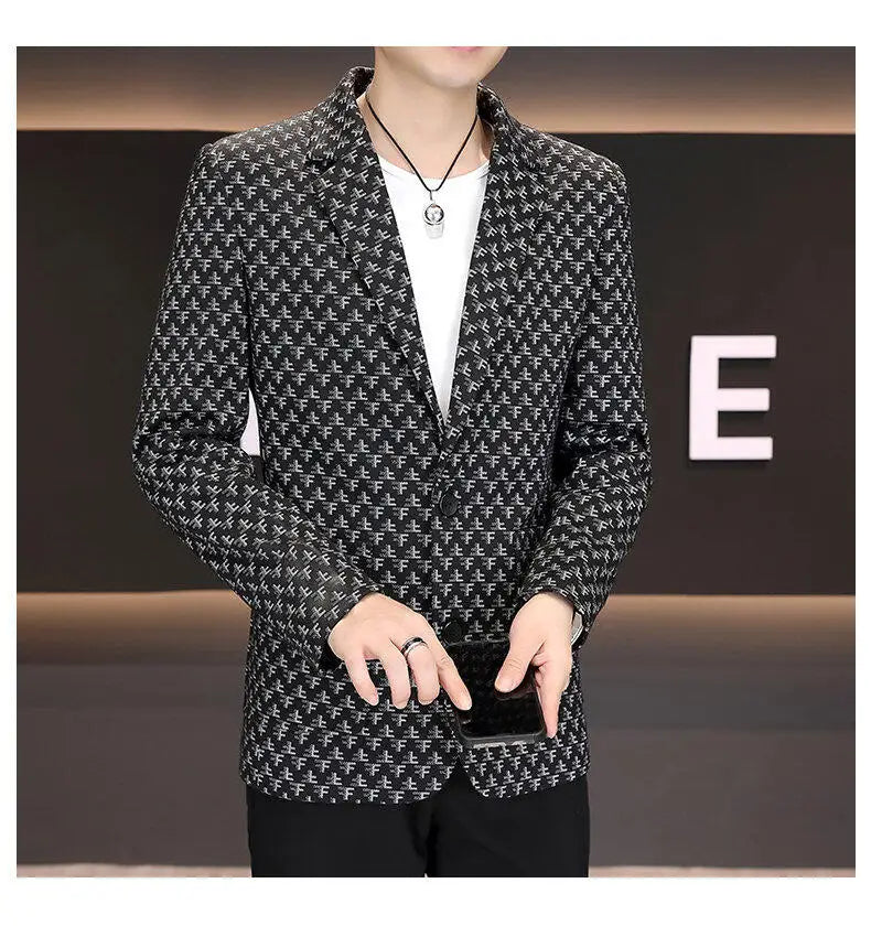 2025 Spring Autumn Letter Printed Suit Jackets Men Korean Fashion Slim Fit Blazer Masculino Casual Business Social Dress Coats