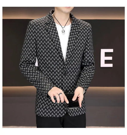 2025 Spring Autumn Letter Printed Suit Jackets Men Korean Fashion Slim Fit Blazer Masculino Casual Business Social Dress Coats