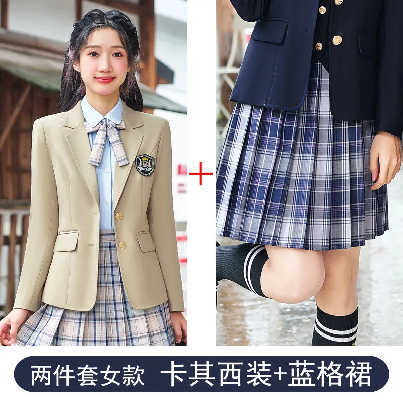 College Style Women's Suit2024New Autumn Small Stature Elegant Campus Suit OutfitjkUniform Suit Dress Set