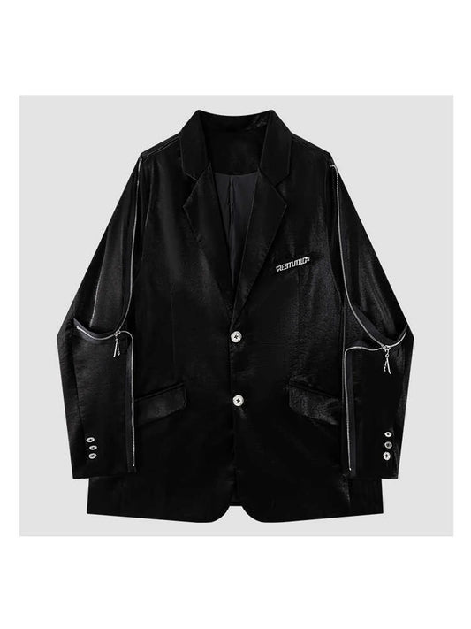 Women's Black Gothic Blazer Jacket Vintage Outerwear Harajuku Long Sleeve Oversize Casual Suit Coat Y2k Emo 2000s Clothes Autumn