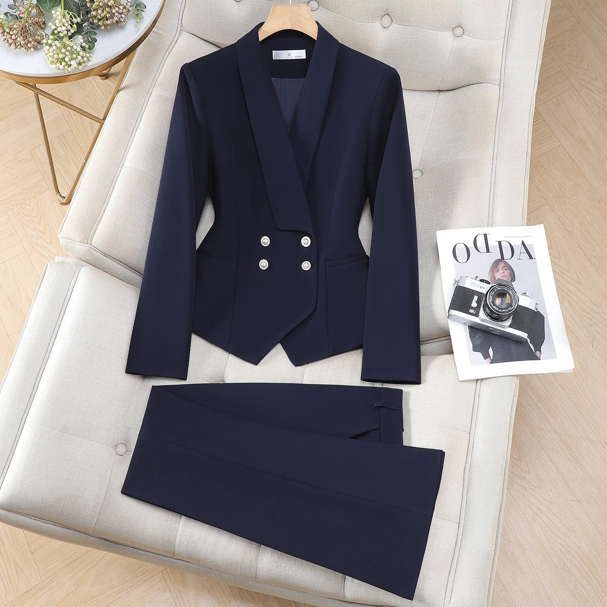 Elegant Chic Double Breasted Blazer Suit with Pants 2 Piece Matching Sets Autumn Womens Outfit Formal Business Office Suits