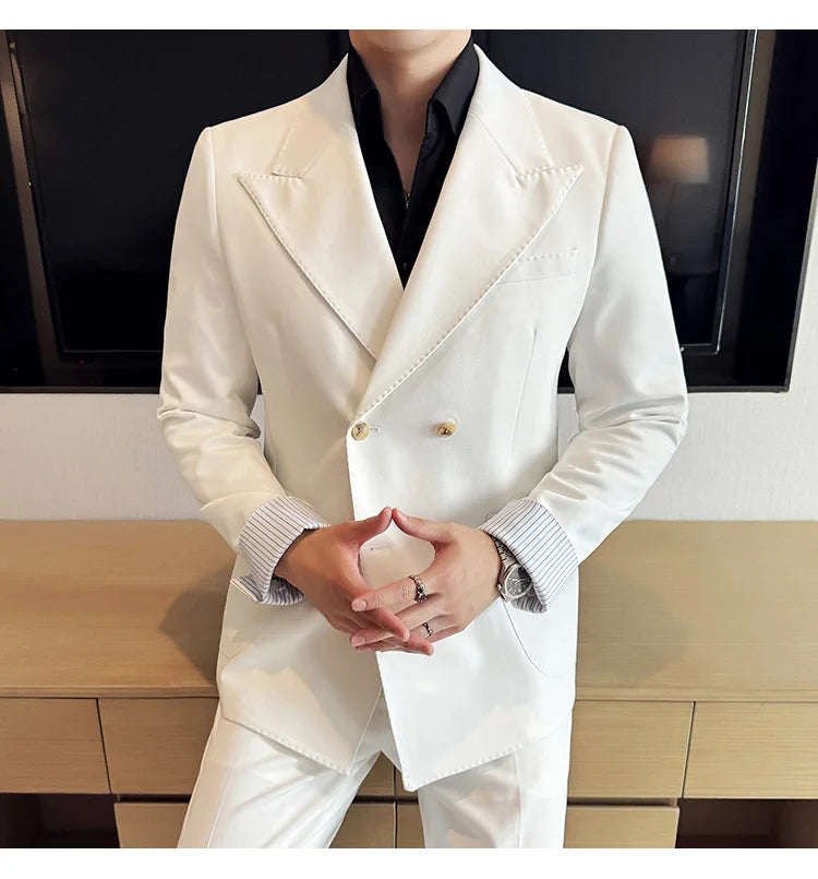 Korean Style Double Breasted Suit Jacket for Men Fashion Casual Business Suit Jackets Office Social Banquet Blazer Masculino