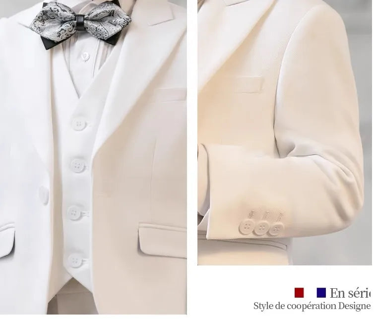 Children White Baptism 3Pieces/Set Jacket Vest Pants Ceremony Photograph Suit Boys Party Dress Kids Piano Performance Costume