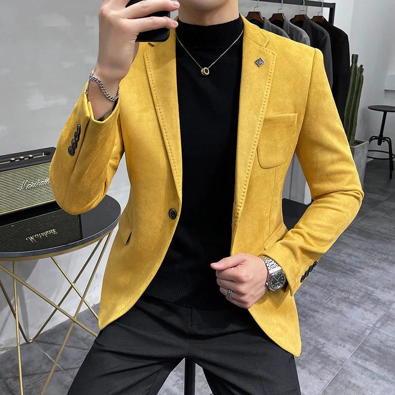 Men's Velvet Slim Fit Blazer Smart Casual Wedding Suit Jacket