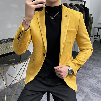 Men's Velvet Slim Fit Blazer Smart Casual Wedding Suit Jacket