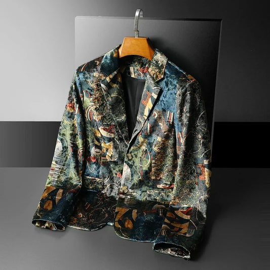 2022 Luxury Print Men Blazers Vintage Casual Suit Jacket Slim Fit Wedding Business Streetwear Social Jacket Blazer Masculino