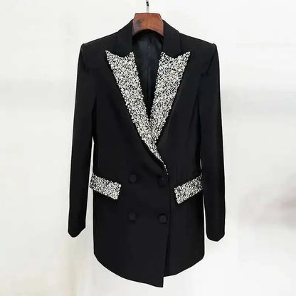 Trendy Fashion Women's Tide Handmade Gorgeous Blazer Heavy Industry Nail Bead Inlaid Diamond Slim Medium Length Coats H2699