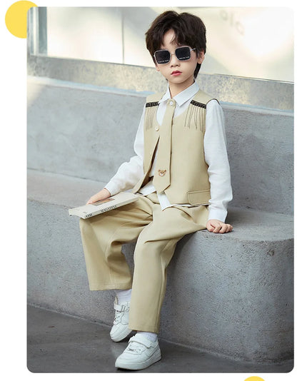 Children's New Chinese Style Clothing Set Fower Boys Baby's First Birthday Party Dress Kids Host Catwalk Performance Costume