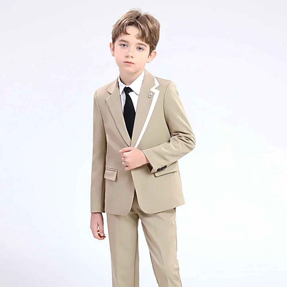 2026 New Boys Slim Fit Dresswear Suits For Birthday Wedding Party Three Colors Handsome Child Suit Set School Performance