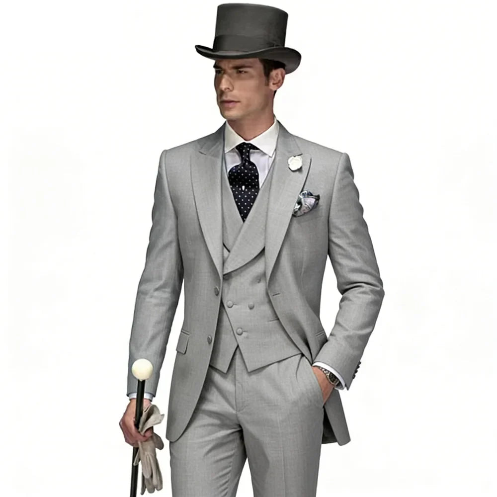 Men's Casual Lapel Smoking Slim Fit Wedding Suit Single-Button Blazer Vest Pant Party Festive 3-Piece Men Suit Set