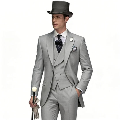 Men's Casual Lapel Smoking Slim Fit Wedding Suit Single-Button Blazer Vest Pant Party Festive 3-Piece Men Suit Set