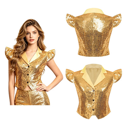 Women's Vest Dressy Party Tops Sequins Waistcoat Sparkly Sleeveless Vests Rave Music Festival Nightclub Jazz Dance Cosutme