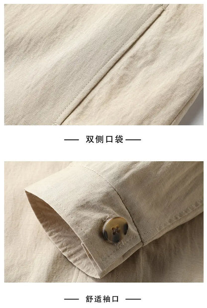 Spring and Autumn Lightweight Jacket Coat - Fashionable and Versatile Cotton Shirt Suitable for Young and Middle-Aged People