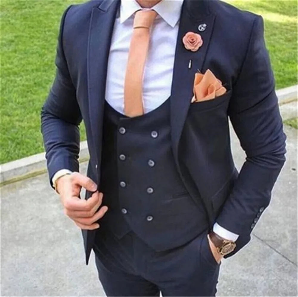 Fashion Ivory Costume Homme 3 Pieces Slim Fit Wedding Tuxedos One Button Peak Lapel Groomsmen Best Man Wear Men's Prom Blazer