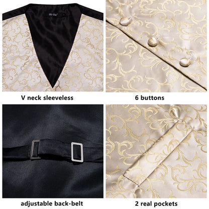 Men's Floral Paisley Vest and Tie Set – Formal Waistcoat with Necktie and Pocket Square for Weddings and Business Events