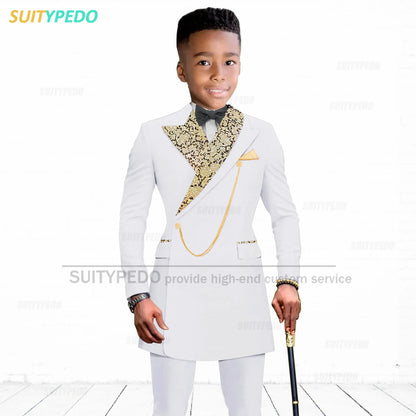 Luxury Boy's Suit Set Homecoming Party Kids Jackets Tailor-made Slim Fit Blazer Pants 2 Pieces Wedding Party Children Tuxedos