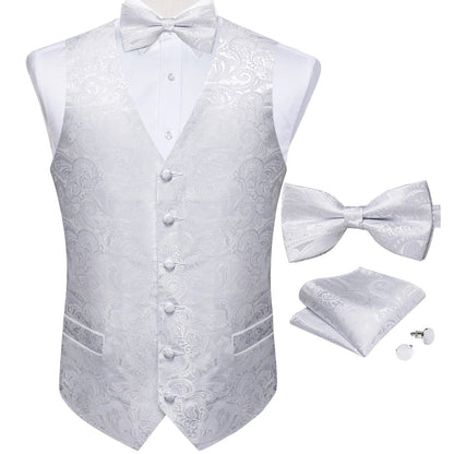 Men's Paisley Suit Vest Set with Tie, Pocket Square & Cufflinks for Wedding & Formal Events
