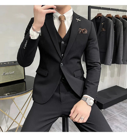 (Jacket +Vest+Pants) Plus Size 7XL-S Men Korean Slim Fit Groom Wedding Business Casual Tuxedo Mens Work Social Suit 3 Pieces
