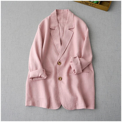 Elegant Long Sleeve Women's Linen Suit Jacket Thin Outerwear New Spring Fashion Ladies' Classic Versatile Pure Cotton Blend