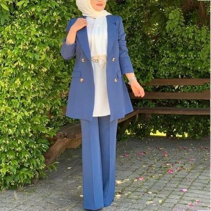 Women Suit Two Pieces Elegant Notch Lapel Blazer Set Straight Double Breasted Casual Chic Two Pieces(Jacket+Pants) Daily Wear
