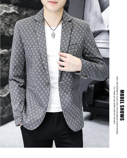 Korean Letter Print Men Blazers Brand 2024 Spring Casual Business Suit Jackets Slim Fit Street Wear Social Jacket Men Clothing