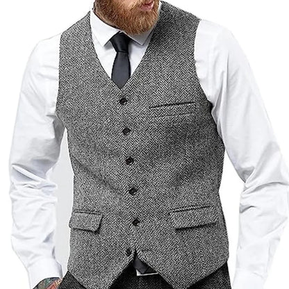 Men's Herringbone Waistcoat Single Breasted Slim Fit Suit Vest for Wedding & Formal Occasions