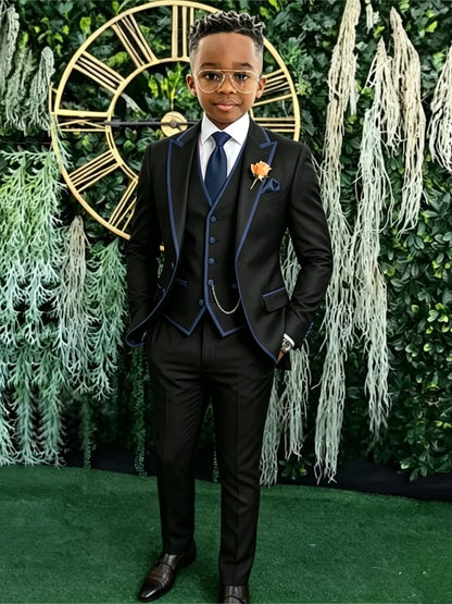 Hot Sale Boys Slim Fit Suits 3 Pieces Banquet Party Wear Smart Elegant Kids Suit Set Wedding Ring Bearer Outfit Plus Size Tuxedo