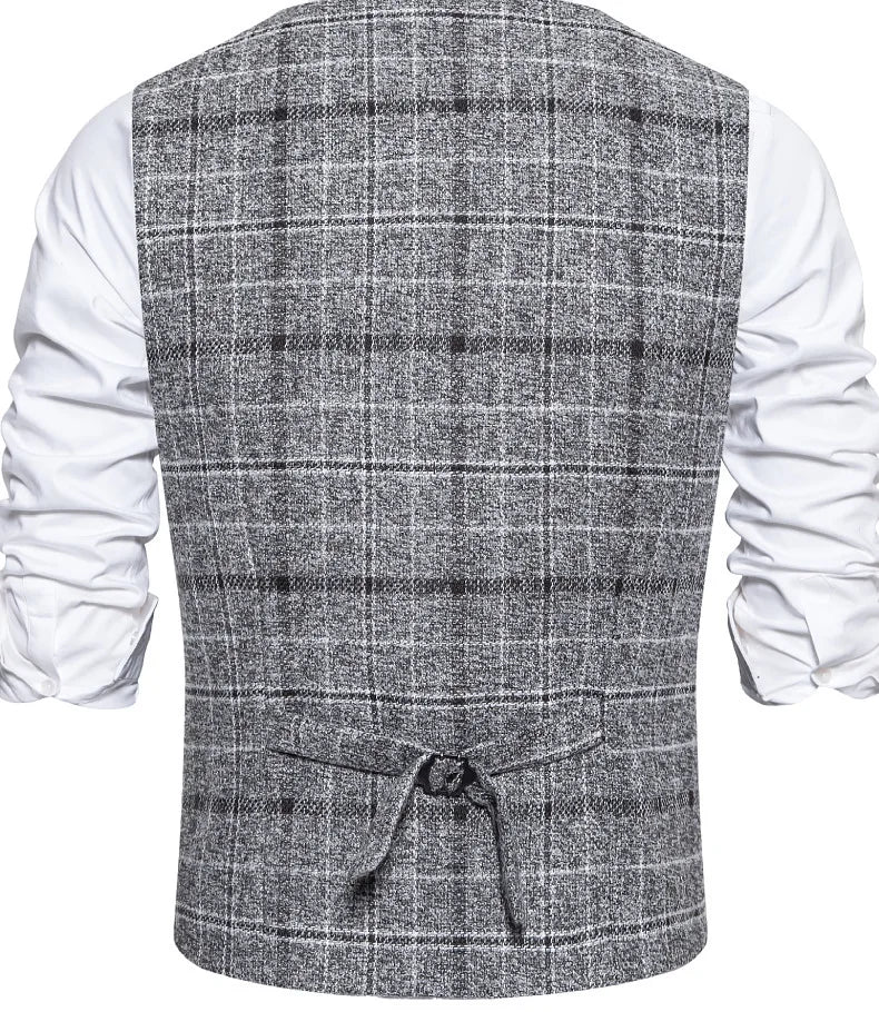 Men's Slim Fit Single Breasted Suit Vest – Plaid Waistcoat for Weddings & Banquets