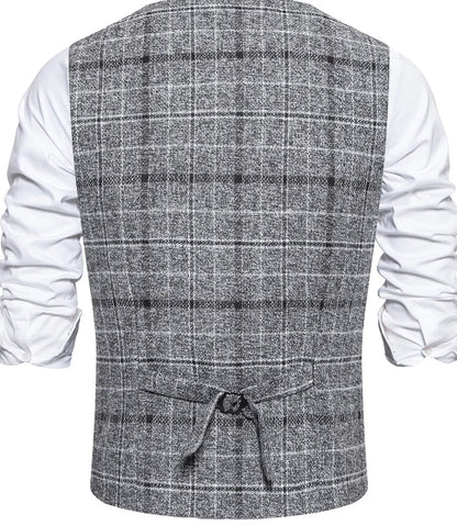 Men's Slim Fit Single Breasted Suit Vest – Plaid Waistcoat for Weddings & Banquets