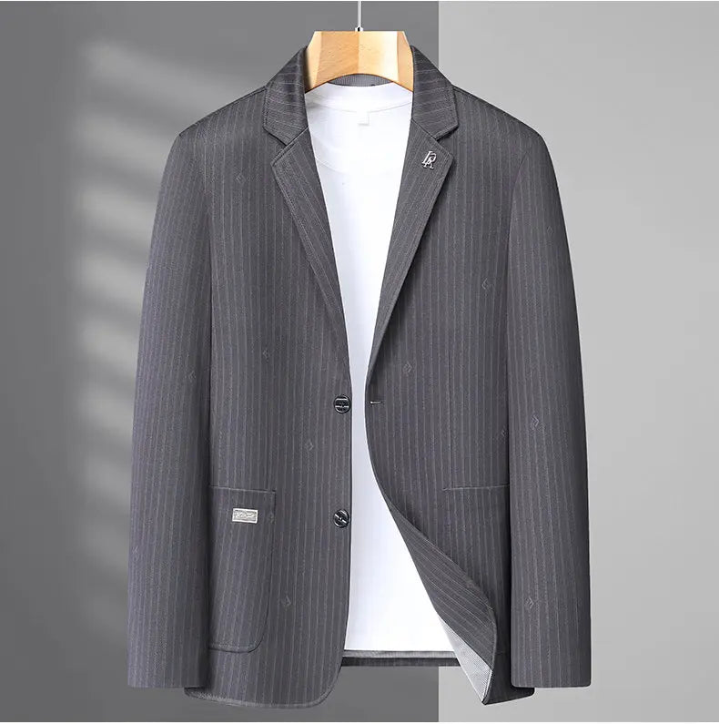Men's Smart Casual Blazer – Single Breasted Polyester Jacket for Middle-Aged Men – Spring Autumn