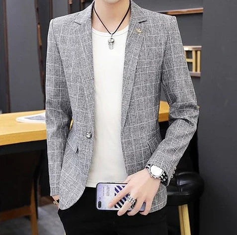 Party Linen Gray Men's Suit Jackets Single Breasted Coat Male Blazer Summer New in Simple Clothing Fashion 2025 Casual Classic