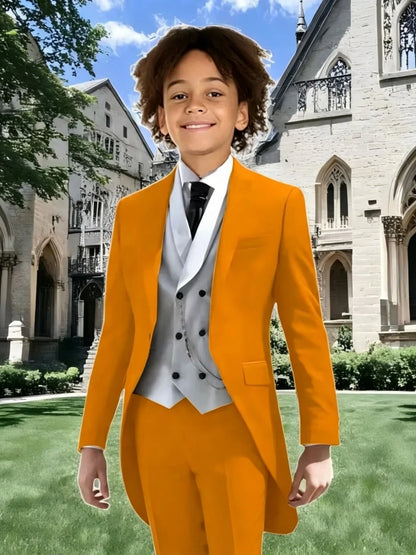 High Quality Boys Formal Tailcoat Vest Pants 3 Pieces Banquet Party Wear Smart Handsome Kids Slim Fit Suit Set Wedding Tuxedo
