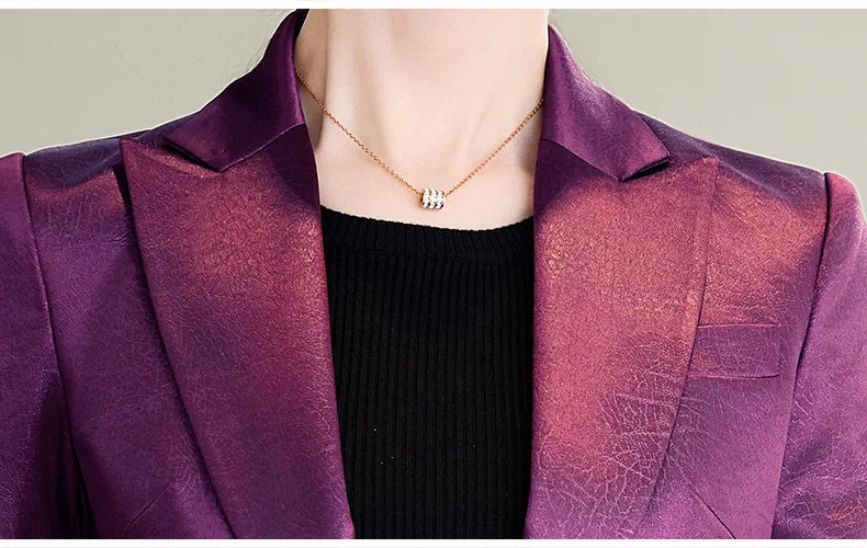 High Quality Women Purplish Red Pant Suit Female Solid Single Button Blazer and Trouser 2 Piece Set For Office Ladies Work Wear