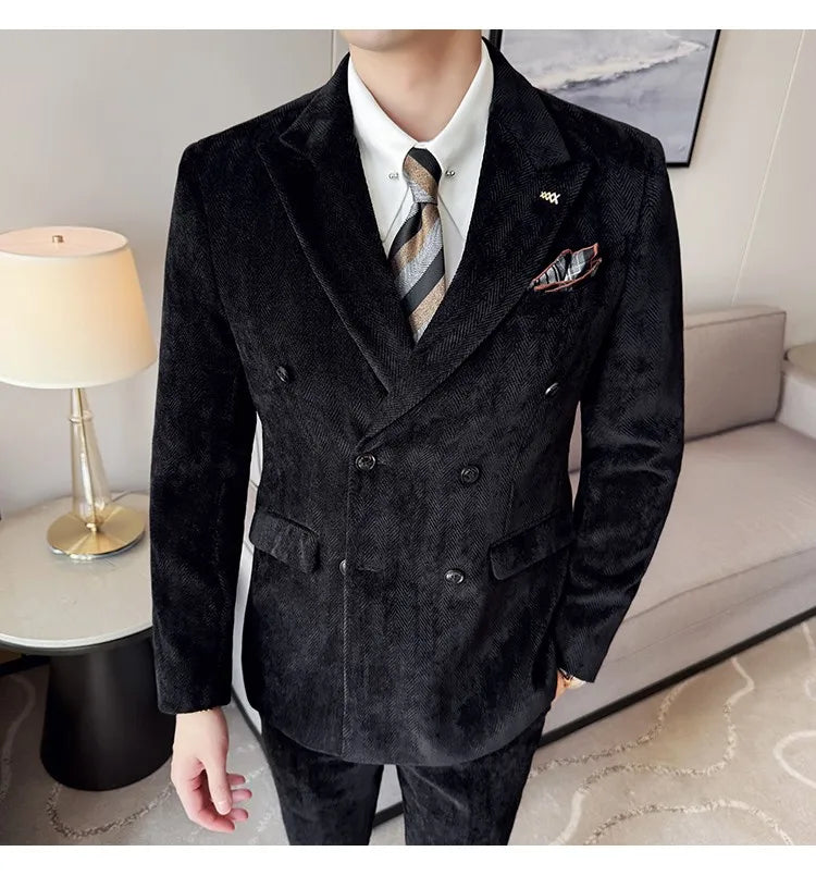 2025 Winter Woolen Men's Wedding Groom Suit Double Breasted Suit 3 Piece Set Business Casual Office Work Party Prom Dress Suits