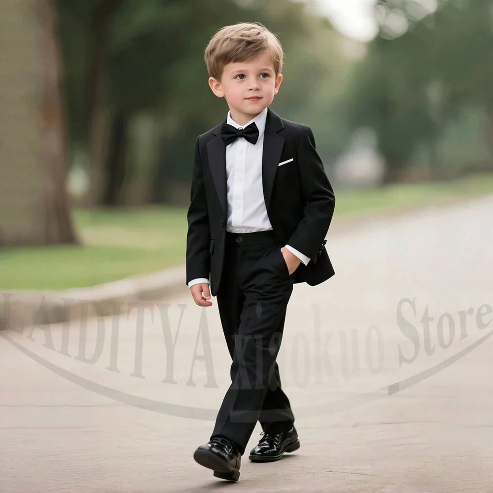 Black Boys Suit 2 Piece Single Button Notch Lapel Blazer with Pants Kids Formal Wedding Pageant Party Prom Children's Suit