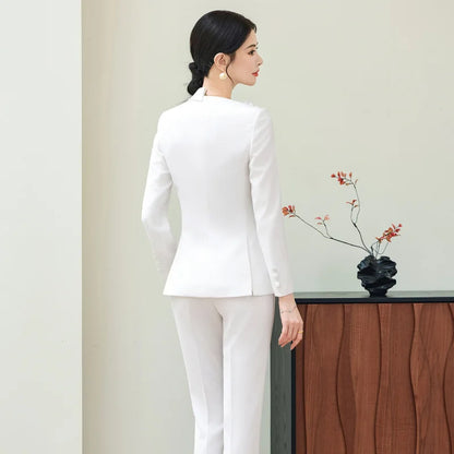 Spring Fashion Office Ladies Blazer and Pants Suit Formal Solid Color Women Jacket Trouser Women Business Work Wear 2 Piece Set