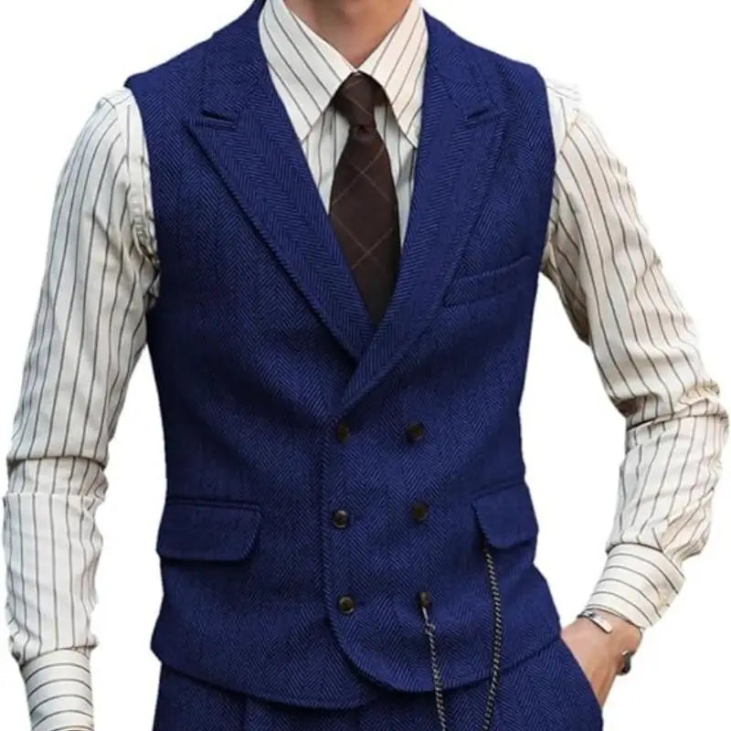 Men's Double Breasted Dress Vest Smart Casual Waistcoat for Business and Formal Occasions