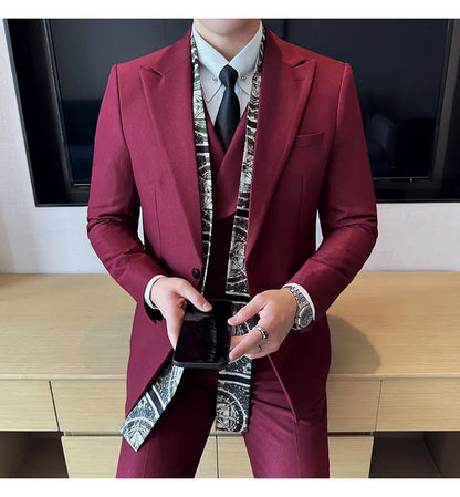 Double Collar Suit Set 3 Pieces Business Formal Casual Suits Vest Trousers Office Work Party Prom Wedding Groomsmen Clothing