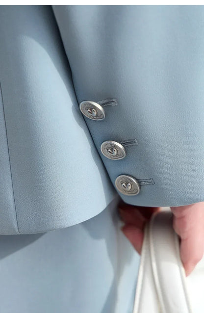 Minimalism Blazers For Women 2026 Autumn New Commuter V-neck Heart-shaped Buckle Shoulder-pad Professional Jackets 12453042