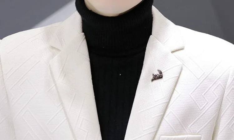 Men's Autumn Winter Fleece-Lined Slim Fit Casual Blazer Korean Style Solid Color Thick Warm Youth Fashion Suit Jacket