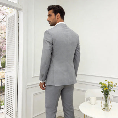 Leisure Grey Men's Suit 3 Pieces Blazer Vest Pants Bow Collar Lapel Slim Fit Wedding Tuxedos Work Business Formal Customized