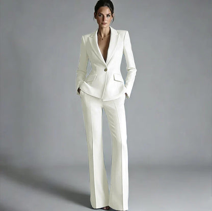 Elegant Women's One-Button Jacket+Pants Suit Set Classic Pink Peaked Lapel 2 Piece Formal Business Wedding Guest Outfit