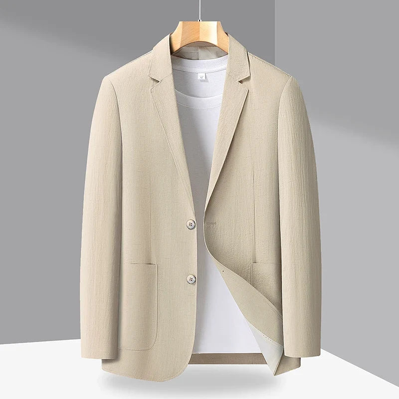 Spring and Autumn Slim-Fit Men's Stylish and Handsome Business Suits with Mid-Calf Length Jackets and Young Men's Linen Shirts