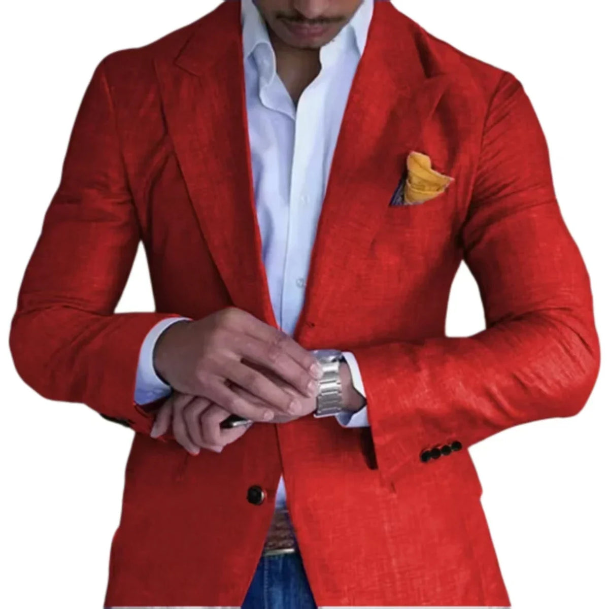 Men's Slim Fit Linen Suit Jacket – Single Button Peak Lapel for Wedding & Beach Events