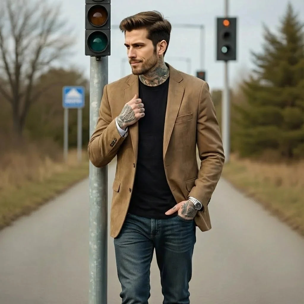 Men's Knit Blazer Casual Work Jacket Single-Breasted – Coffee, Gray, Black, Khaki