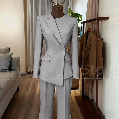 Women's Suit Slim Fit Blazer and Flared Trousers Elegant Formal Outfits Office Casual Party Fashion Pants Sets Two Piece